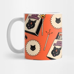 Highly Flammable Black Cat Pattern in orange Mug